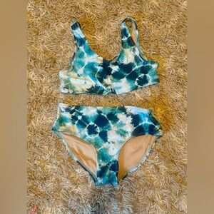 Kids Girls Two Piece Swimsuit Tie Dye Blue White XL 14/16 EUC